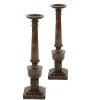 Aged Wood Candlestick Pedestal (Set of 2)