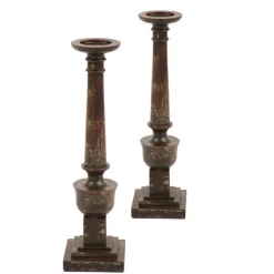 Aged Wood Candlestick Pedestal (Set of 2)