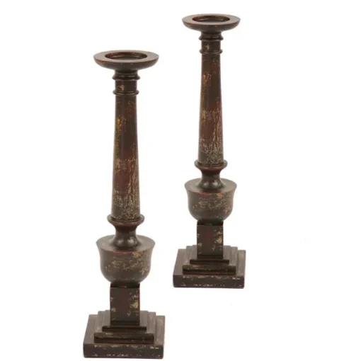 Aged Wood Candlestick Pedestal (Set of 2)