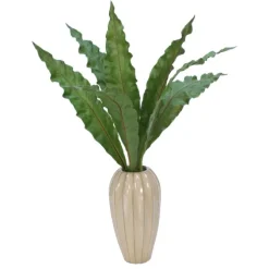 Anthurium Leaves in Tall Earthenware Vase