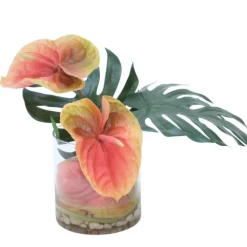 Anthurium with Succulent and Philo Leaf in Cylinder