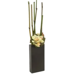 Bamboo Stems with Cymbidium Orchids in Tall Metal Planter