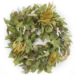 Basil Bay Leaves and Natural Banksia and White Berries Wreath