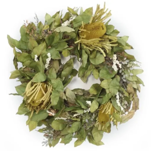 Basil Bay Leaves and Natural Banksia and White Berries Wreath