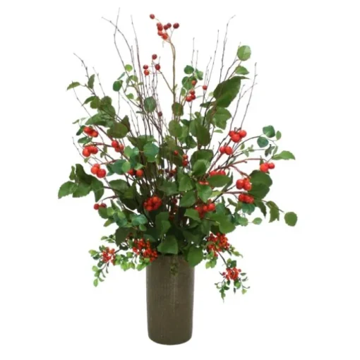 Bay & Elm Foliage with Red Berry Mix in Bronze Cylinder Planter