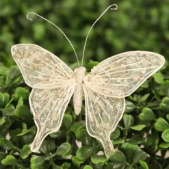 3" Beaded Butterfly with Wire in Pearl (Sold in Multiples of 12)