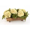 Beige Hydrangeas in Stained Wood Planter