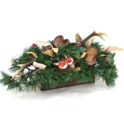 Bonsai Foliage with Durian Leaves with Deer Horns in Wooden Box