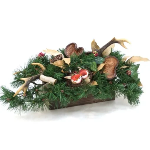 Bonsai Foliage with Durian Leaves with Deer Horns in Wooden Box