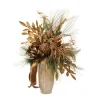 Bronze Arrangement with Pine and Gold Leaves and Bronze Accents in Tall Tan Container