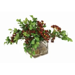 Burgundy Berries with Foliage in Square Glass Vase