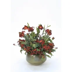 Burgundy Black Eyed Susans and Berries in Metal Sosa Bowl