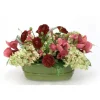 Burgundy Iris and Ranunculus with Hydrangea in Green Planter