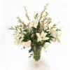 Casablanca Lilies Pear Blossom and Peonies in Flared Glass
