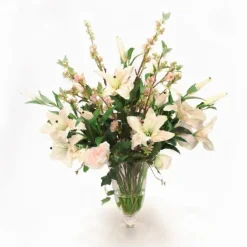 Casablanca Lilies Pear Blossom and Peonies in Flared Glass