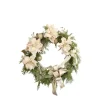 Cedar Wreath with White-Gold Poinsettias and Champagne Ornaments Chamagne Ribbon