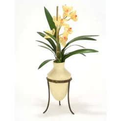 Champagne Cymbidium Orchids in Etruscan Vase and Metal Stand