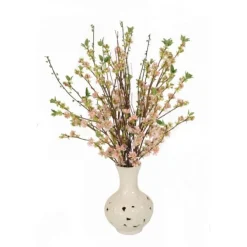 Cherry Blossoms in White Open Weave Vase