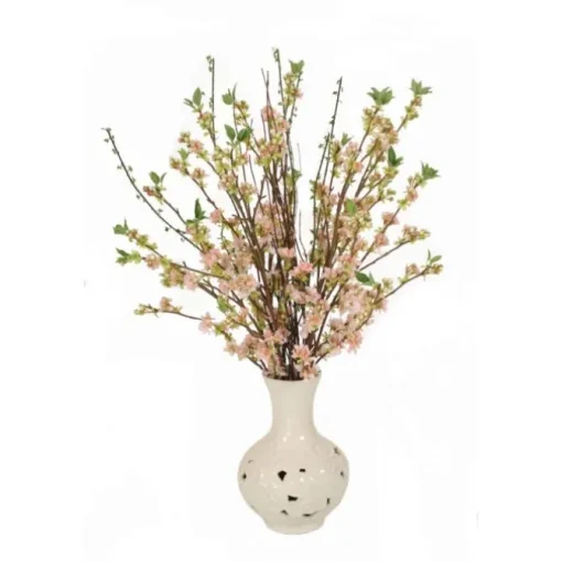 Cherry Blossoms in White Open Weave Vase
