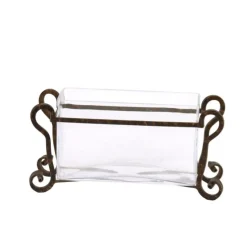 Clear Glass Pillow Vase In Wrought Iron Stand