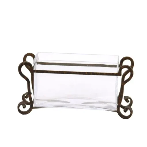 Clear Glass Pillow Vase In Wrought Iron Stand