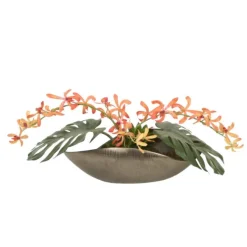 Coral Vanda Orchid in Pewter Curved Planter