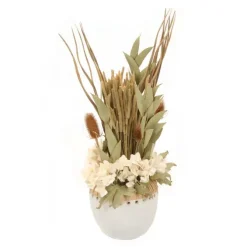 Cream Hydrangeas with Millet and Foliage