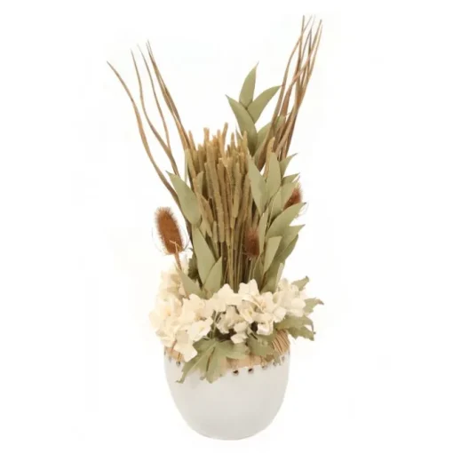Cream Hydrangeas with Millet and Foliage
