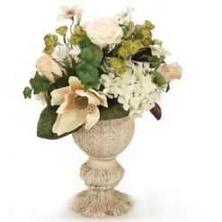 Cream White Hydrangea with Roses in Urn