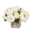Cream White Peonies and Roses in Glass Square