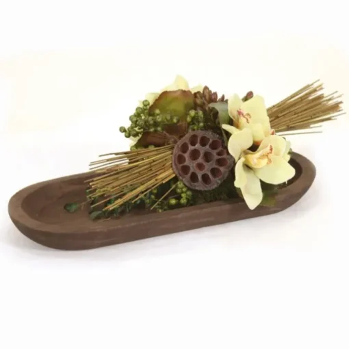 Cymbidium Orchid Mixed with Berries and Succulents in Wood Tray