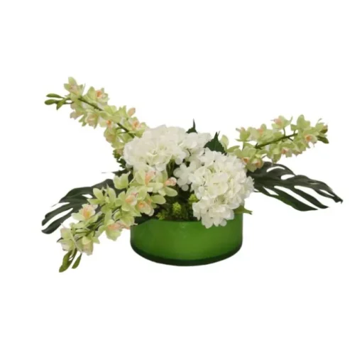 Cymbidium Orchids with Hydrangea's and Succulents