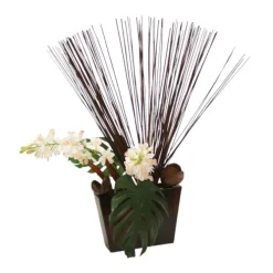 Cymbidium Orchids with Reeds in Flared Planter