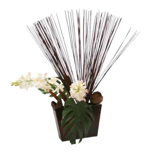 Cymbidium Orchids with Reeds in Flared Planter