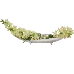 Cymbidium Orchids with Succulents in Long Silver Tray