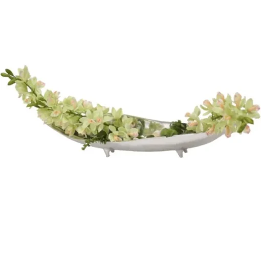 Cymbidium Orchids with Succulents in Long Silver Tray