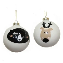 Designer Ornament Group featuring White Glass Ornaments with Black Bear and Deer Head