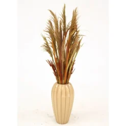 Dried Grasses in Tan Ribbed Vase
