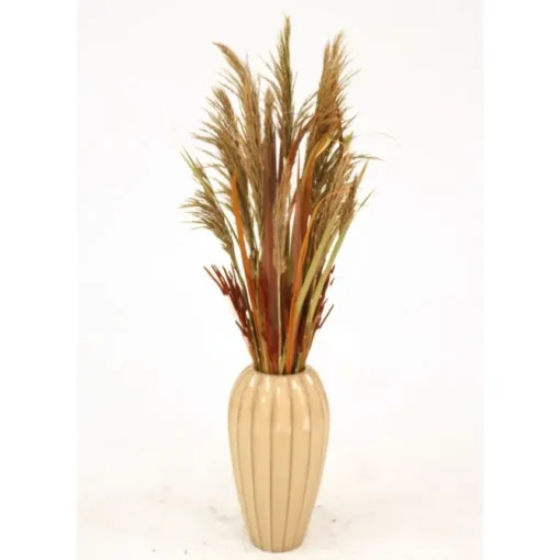 Dried Grasses in Tan Ribbed Vase