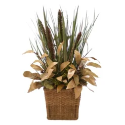 Fall Natural Grasses and Cierus Stalks in Small Rectangle Floor Basket