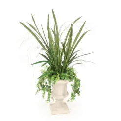 Fern with Cymbidium Foliage and Ivy in Grey Classic Urn