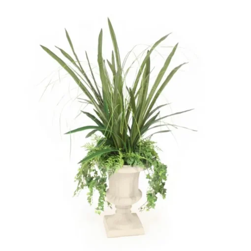 Fern with Cymbidium Foliage and Ivy in Grey Classic Urn