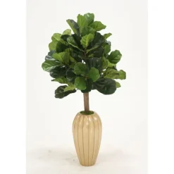 Fiddle Leaf Fig Floor Plant in Milu Brown Fluted Ceramic Vase