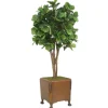 8' Fiddle Leaf Tree in Brown Faux Leather Finish Chateau Planter with Claw Feet