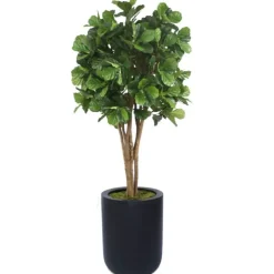 7' Fiddle Leaf Tree in Tall Round Black Fiberstone Planter