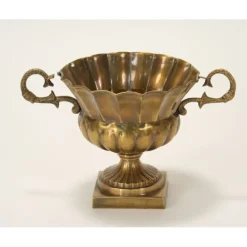Fluted Compote Urn with Handles in Antique Brass