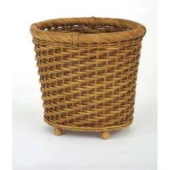 Footed Wicker Oval Planter in Light Antique Brown