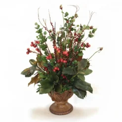 Fruit Sprays, Magnolias and Foliage in Walnut Leaf Urn