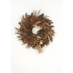 Glittered Brown and Gold Bay Leaf Wreath with Glass Ornaments