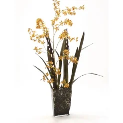 Gold Green Oncidium Orchid in Leopard Spotted Glass